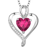 LAVUMO Collares Mujer Amor Colgante de Corazón Plata Plata de Ley 925 Collares Mujer Joyas Regalos para Esposa, Mamá Novia Cumpleaños Navidad Aniversario día San Valentín Regalo(Plata-07-Julio)