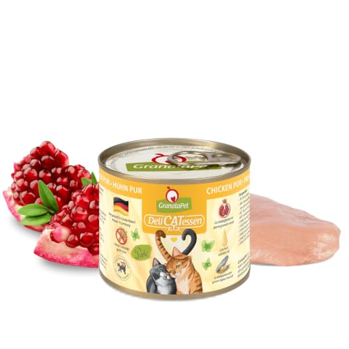GranataPet DeliCatessen Huhn PUR, Nassfutter für Katzen, Futter ohne Getreide & ohne Zuckerzusätze, Katzenfutter mit hohem Fleischanteil & hochwertigen Ölen, 6 x 200 g