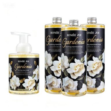 ROMIIE ZOI Foaming Hand Soap Family Pack,Gardenia,500ml + 3 x 1000ml Refills – Long-Lasting Supply, Gentle & Moisturizing Hand Soap Bulk Set