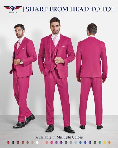 Hihawk Men's Slim Fit 3 Pieces Suit, One Button Blazer Set, Jacket Vest and Pants for Wedding Party Business Prom2