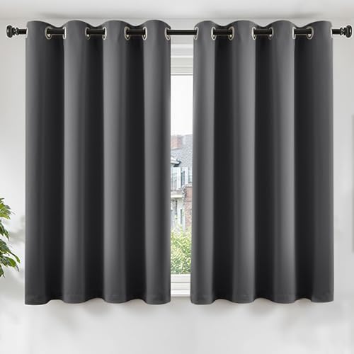 TOPICK Grey Blackout Curtains for Bedroom 54 Inch Drop Thermal Insulated Room Darkening Curtains for Living Room Balcony Super Soft Kitchen Window Curtain 2 Panels W46 x L54 Inch