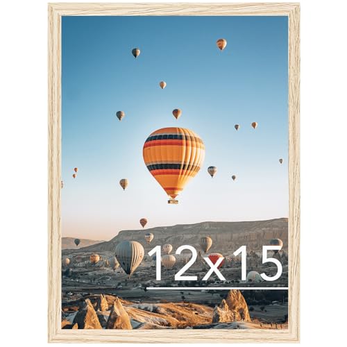 Image of JCJMY 12x15 Picture Frame Natural for Wall Hanging, Wall Mounting Horizontally or Vertically, 12 x 15 Wall Gallery Poster Photo Frame with Shatter Resistant Plexiglass, Natural