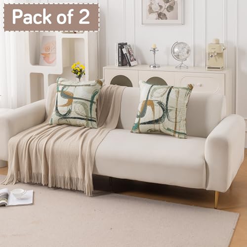 Image of HOKIPO 'Elira Series' Printed Quilted Cushion Cover for Sofa 22x22 Inches, Set of 2, Parchement Beige Abstract Art (AR-6232-C6*2)