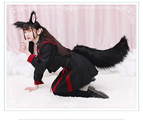 Fxaelian Faux Fur Animal Big Tail Fox Cat Dog Wolf Tail Set Halloween Cosplay Party Costume Accessory