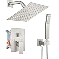 gotonovo Rainfall Bathroom Shower System Rain Shower Head and Handle Set Wall Mounted Shower Complete Combo Solid Brass Pressure Balancing Shower Mixer Valve 8 Inch Brushed Nickel