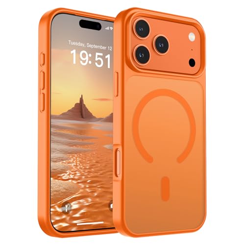 Image of SUPFINE Magnetic for iPhone 17 Pro Max Case (Compatible with MagSafe)(Military Grade Drop Protection) Translucent Matte Shockproof Phone Cover,Starry Orange