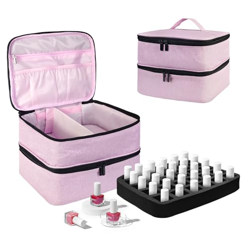 BOHEMIABY Rangement Vernis A Ongle, Couche Double Trousse Maquillage Accessoires Ongles, Malette Onglerie Organisateur 30 Bouteille(15ml) & Lampe à Ongles,...