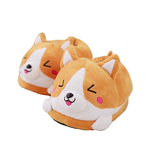 Winter Warm Full Foot Slippers Plush Corgi Dog Slippers Shoes for Women