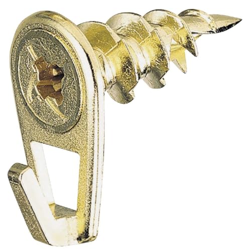 Image of Hillman 122403 Small Self-Drilling White Wall Driller Picture Hangers 50lbs Package of 2, Brass