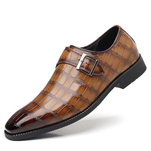 Santimon Men's Crocodile Print Monk Strap Dress Shoes Classic Slip-On Formal Oxfords for Wedding Office