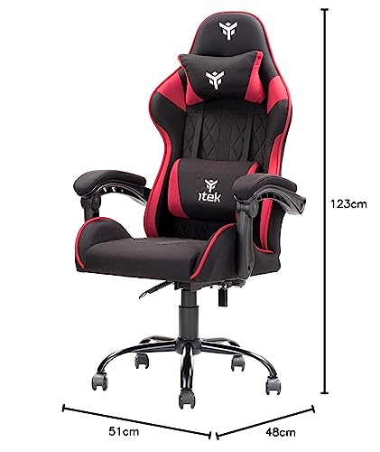ITEK RHOMBUS FF10 Sedia Gaming ergon. Rossa, schienale reclinabile, cuscino poggiatesta, sup. lombare, confort e design, ideale come sedia ufficio, sedia per studio o poltrona per gamer - Immagine 2