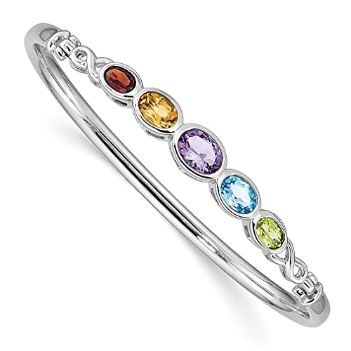 925 Sterling Silver Multi Gemstone Bangle Bracelet Cuff Expandable Stackable Hook Clasp Fine Jewelry For Women Gifts For Her #TOP6