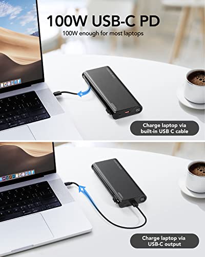 Veger 100W Laptop Power Bank, 25000Mah Portable Laptop Charger With Built-In Cables, Pd/Pps Fast Charging Battery Pack (Total 130W) For Macbook Dell Xps Ipad Iphone 14/13/12 Series, Samsung, More #TOP1