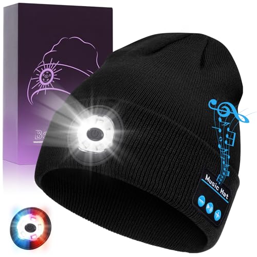 TOPIEI Bluetooth Beanie with Light, USB-C Charging 5 LED Flashlight