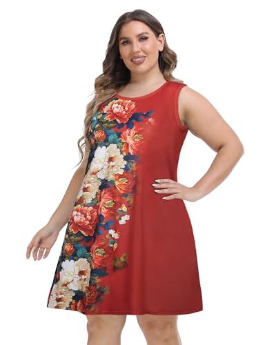 Image of elescat Plus Size Summer Dresses for Women Sleeveless Pockets Beach Tshirt Tank Sundress 2026