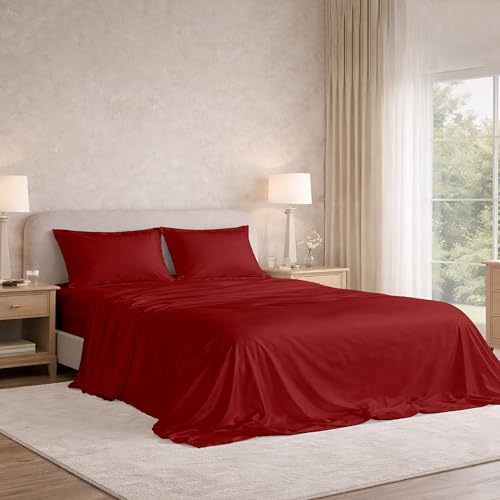 Image of Filbert Satin Bedsheet with 1 Pillow Cover | 60x90 in |300 TC | Midnight Luxe Satin Dreams Collection for Single Bed | UltraSatin Premium Bedding Set | Crimson Burgundy