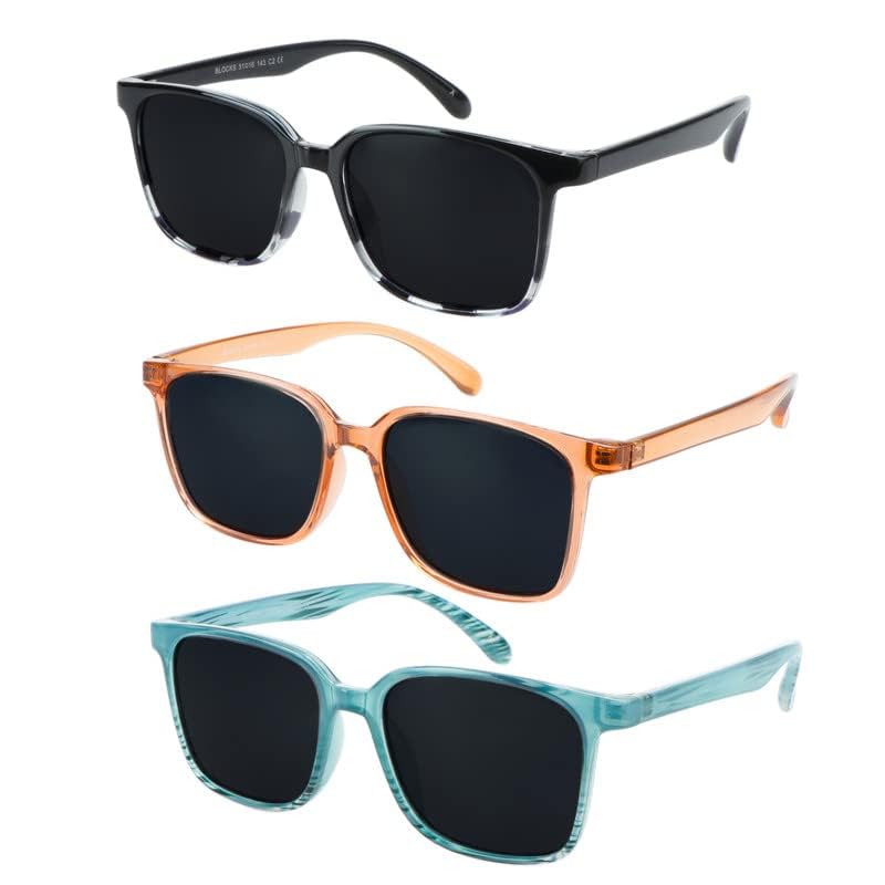 Image of Reading Sunglasses Vintage Square for Men and Women Protection Shades 3 Pack (Black White+Champagne+Slateblue, 1.00 Magnification)