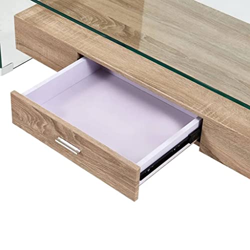 Table basse rectangulaire verre et chêne 98cm avec rangement salon - 6