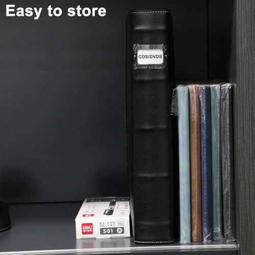 Salajory CD DVD Storage Binder with Zipper - Holds 56 Discs & 28 Booklet Pockets & 56 Tag Slots, High-end PU Leather Cover for Blu-ray Movies, Music CDs, Audio Disks, Portable Media Organizer