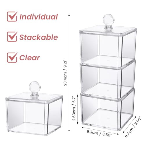 BLVRYVIO Hair Accessories Organizer for Girls, Clear 3 Stackable Acrylic Hair Tie Organizer for Headband, Bows, Cotton Swab Organization, Bathroom Containers Hair Clip Holder Storage with Lids