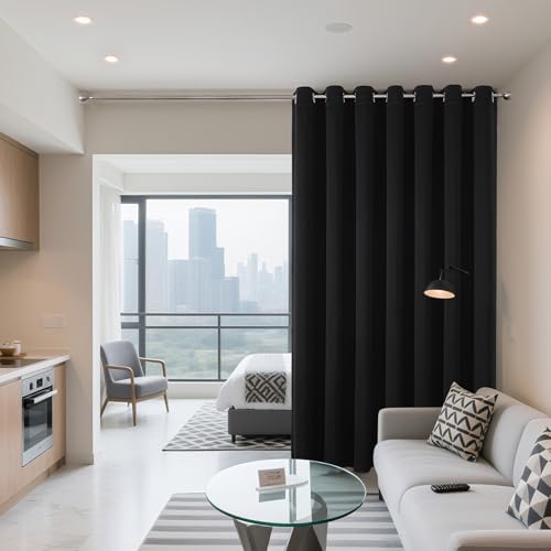 Joydeco Blackout Patio Sliding Door Curtains 84 Inches Long, Grommet Privacy Room Divider Curtains, Extra Wide Thermal Blackout Drapes for Bedroom Living Room (Black, 100Wx84L, 1 Panel)
