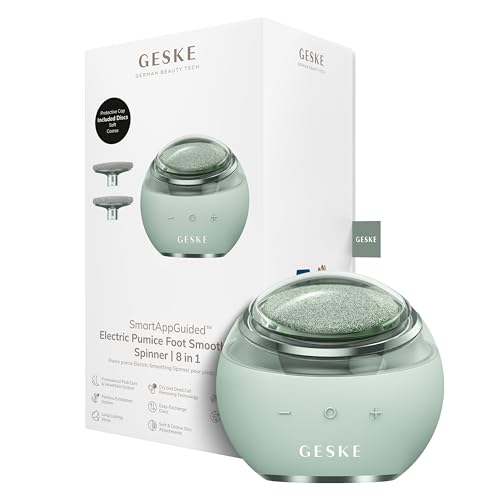 GESKE Electric Pumice Foot Smoothing Spinner | 8 in 1 | Electric Foot File & Exfoliator with Soft & Coarse Attachments | Long-Lasting Pumice Stone | for Smooth Feet & Pedicure | Expert Callus Removal