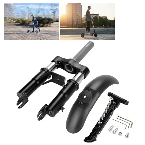 Tomvorks Suspensión Delantera para Scooter Eléctrico, Material de Acero, Negra, Flexión de Resorte Suave, Fácil Instalación, Pata de Cabra Roja, Guardabarros (Negro y Rojo)