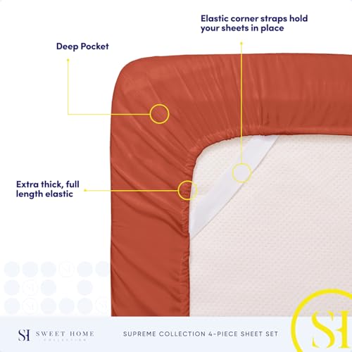 Image of Full Size Sheet Sets - Breathable Luxury Sheets with Full Elastic & Secure Corner Straps Built In - 1800 Supreme Collection Extra Soft Deep Pocket Bedding Set, Sheet Set, Full, Rust