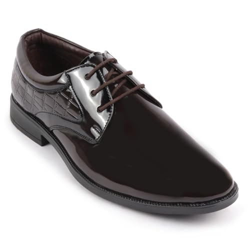 Image of FAUSTO Men's Patent Leather Party Formal Embossed Office Lace Up Derby Shoes|Classic Comfort Shoes