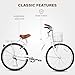 WEIZE Beach Cruiser Bike, 26 inch Commuter Bicycle for Adult Men and Women,High-Carbon Steel/Front & Rear Fenders, Comfortable City Bikes with Rear Rack&Basket, Ergonomic Upright Design,White