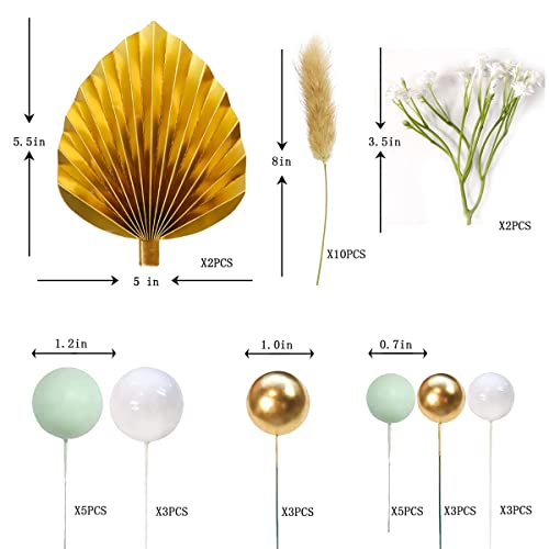 Flower Cake Topper Gold Palm Leaves Balls Cake Decoration For Baby Shower Birthday Party (Babysbreath Flower) #TOP1