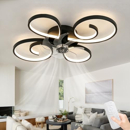 ZOMLBOF Ventilador de Techo Moderno con Forma Floral,Mando a Distancia&App,Lamparas de Techo Dormitorio con Ventilador.6 Velocidades,Temporizador,Silencioso,Reversible,Memoria.HabitacióN de Los NiñOs