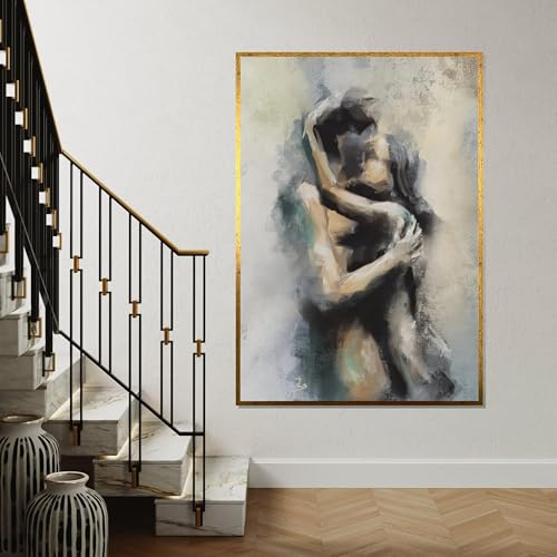 Tableau abstrait d'amoureux Étreinte éthérée XINBAO toile 80x110cm