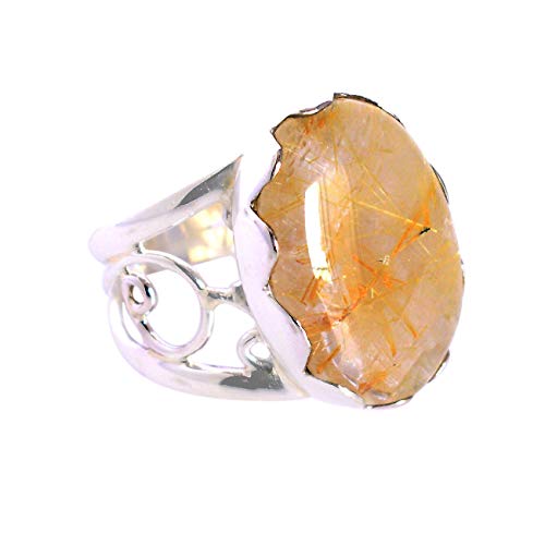 Bijou argent 0.925 anti-ternissement ovale rutile doré pierre véritable