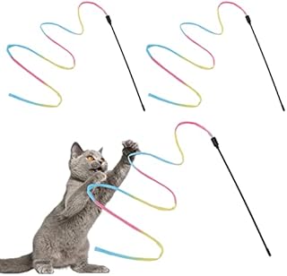 Molain Cat Wand Rainbow Toy, 3pcs Rainbow Ribbon Wand for Kittens Training, Rainbow Ribbon Cat Charmer Wand, Interactive Catcher Wand, Stick Toy for Kitten Cat Exerciser Playing(30cm)