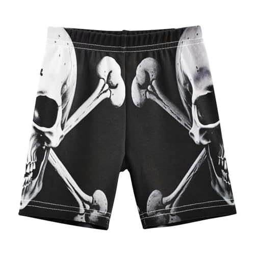RPLIFE Cartwheel Fahrrad-Shorts für Mädchen, Schwarz und Weiß, Totenkopf-Design, Baumwolle, Spandex, Sommer, athletische Shorts für Kinder, 4T, Schwarz-weißer Totenkopf, 128