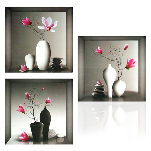 Wandtattoo Blumen,3 Stück Wandsticker 3D Bilder Vase...
