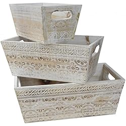 Maceteros De Madera Vintage HOGAR Y MAS Macetero Decorativo de Madera Vintage Set 3, Cajas de Almacenamiento para Jardín 17,5x29x11,5 cm