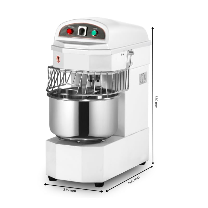 Pétrin à Pâte Professionnel 20 Litres - Cuve Fixe - 1100W - 1 Vitesse - Inox - Haute Performance