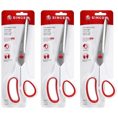 SINGER 00445 8-1/2-Inch, 3-Pack Fabric Scissors with Comfort Grip, Red