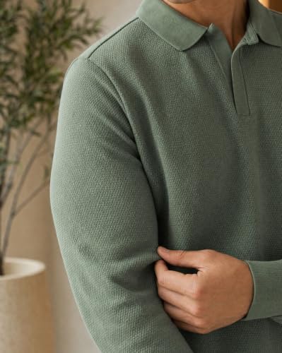 Image of Nobero Popcorn Textured Full Sleeve Polo T-Shirt for Men | Regular Fit
