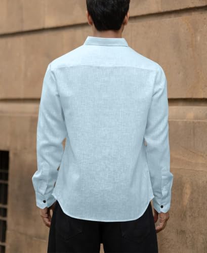 Image of NexaFlair Men's Shirt Regular Fit Solid Pattern Linen Cotton with Long Sleeve Collared Neck Standard Length and Button Down Closure Type | Mens Casual Shirts | Man's Formal Shirts