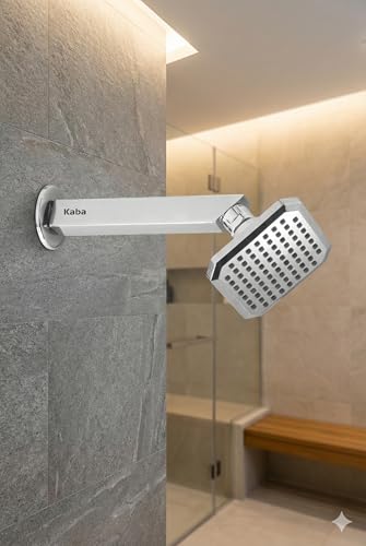 Image of KABA by ACQUASO 4x4 inch Inch Overhead Shower | High Pressure Rain Spa System For Luxury Bathroom | ABS Rainfall Showerhead Easy Install with 9 inch Steel ARM (OREO)