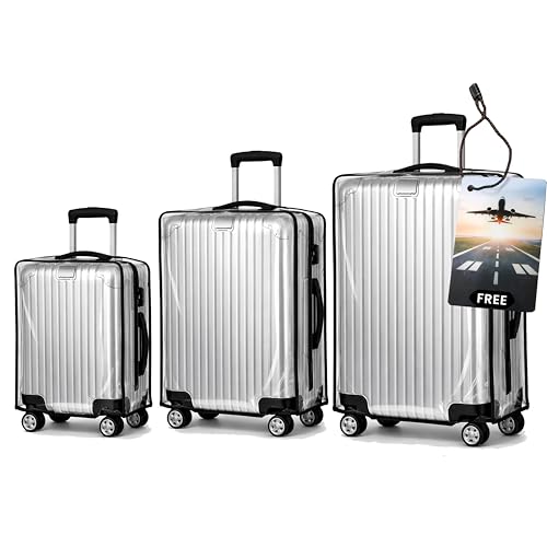 Image of WanderWraps Spendex Polyester Protective Luggage Cover | Hard Luggage Trolley Bag Cover | Washable | S /M /L - Combo | Transparent