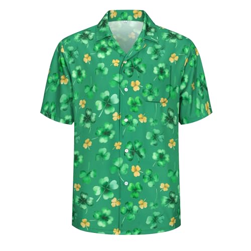 Kosgraiy Mens St. Patricks Day Shirt Funny St Patricks Day Hawaiian Shirts Saint Patricks Days Irish Shamrock Shirt St. Patricks Days Clover Button Up Shirts for Men Shamrock 2XL