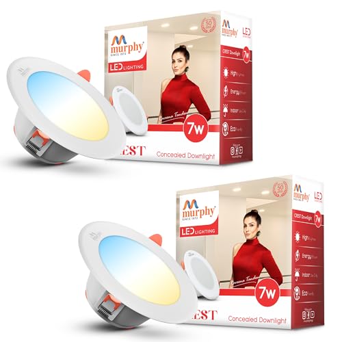 Murphy Crest Premium 7W 3-in-1 LED Concealed Down Light |Cool White, Warm White & Natural White | Switch Controlled Color Changing | Modern False Ceiling Lighting | 2-Year Warranty | Pack of 2