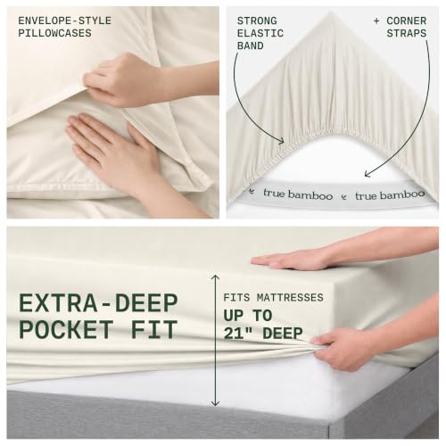 Image of TRUE BAMBOO Sheets Set King Size - 21 inch Extra Deep Pocket - Light Beige