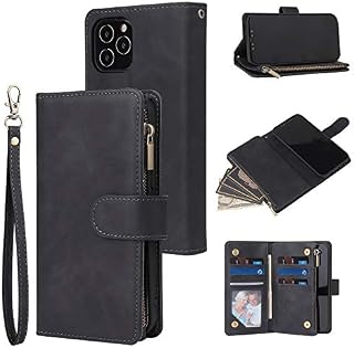 UEEBAI Wallet Case for iPhone 12 iPhone 12 Pro 6.1 inch, Premium Glitter PU Leather Case Magnetic Closure Bling Handbag Zipper Pocket Case Kickstand Card Holder Slots Shockproof Flip Cover - Purple#2