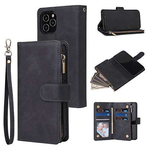 Coque pour iPhone 13 Pro Max QLTYPRI étui portefeuille en cuir rétro noir