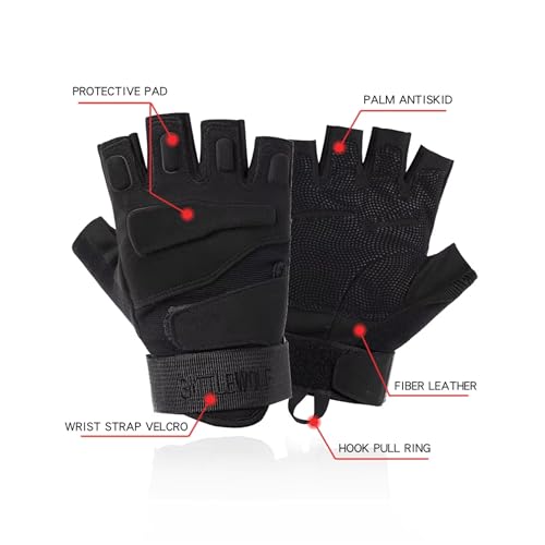 Image of Faux Leather Half Finger Tactical Gloves, Durable Fingerless Gloves for Cycling, Gym, Motorcycle Gloves, Training Gloves, Breathable Gloves, and Outdoor Activities (Black, L)